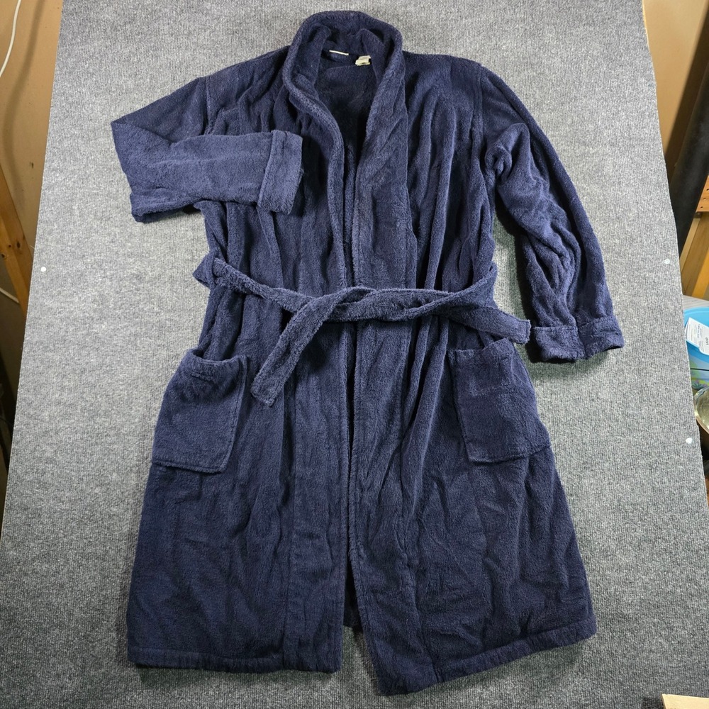 LL Bean Mens Navy Blue Terry Cloth Robe Cotton Shawl Collar Belted LG-REG OWW63